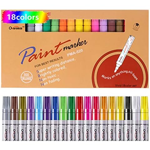 Paint Pens Markers 18 Colors, Painting Pen on Almost Anything, Waterproof Never Fade Quick Dry. Suitable for Draw, for Rocks Painting, Wood, Fabric, Plastic, Canvas, Glass, Mugs, DIY Craft Cover