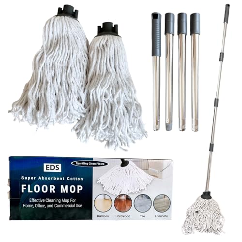 EDS Cotton Mop for Floor Cleaning with 2 Reusable Mop Heads & 120cm Long Stainless Steel Handle Looped String Mop for Cleaning Hardwood Tile Marble Vinyl Laminate Home Lobby Kitchen Office (PACK OF 1)