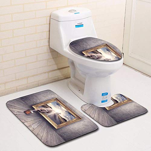 Ourui Bath Mats,3D Elephant Printed Bathroom Anti-Slip Mat 3 Piece Set Washable Water Absorbent Anti-Slip Bathroom Carpet, Q, 50 * 80Cm