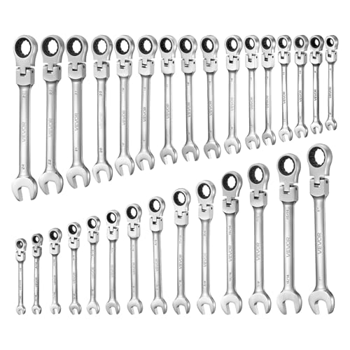 VEVOR Flex-Head Ratcheting Wrench Set, 30-Piece SAE and Metric, 72 Teeth, Cr-V Steel Ratchet Flexible Combination Wrench Set with Roll Up Pouch, for General Household and Automotive Repairs, Silver by VEVOR - Image 3