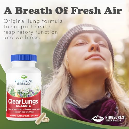 Ridgecrest Herbals ClearLungs Classic, Natural Lung and Nasal Daily Health Supplement for Bronchial, Respiratory, Immune, Sinus, and Mucus Wellness Support, Herbal Formula (120 Caps, 60 Serv) - Thumbnail 6