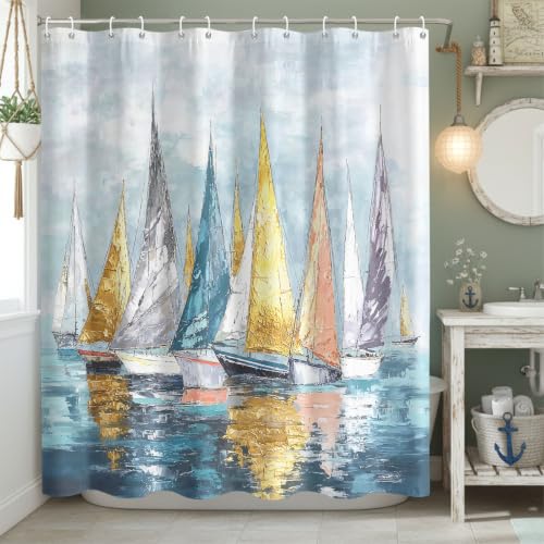 Fungarth Nautical Oil Painting Sailboat Ocean Art Shower Curtain 72X72 Inch