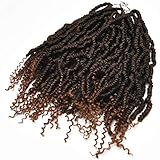 Bomb Twist Crochet Hair Pre Looped Spring Twist Curly Ends Fluffy Hair Extensions(14inch,#1B/30,6pcs)