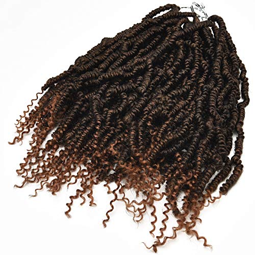 Bomb Twist Crochet Hair Pre Looped Spring Twist Curly Ends Fluffy Hair Extensions(14inch,#1B/30,6pcs)