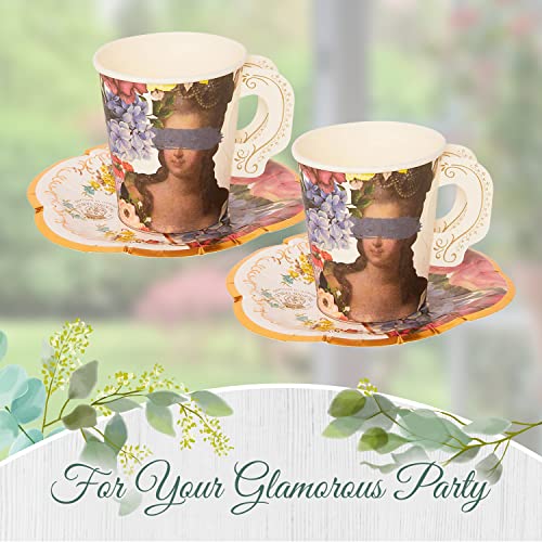 Talking Tables 24 Count Truly Scrumptious Queen Paper Teacups With Handles & Saucers 5.7 Oz | Gold Girl Queen Birthday Party Bridgerton Garden Tea Supplies & Decorations #TOP2