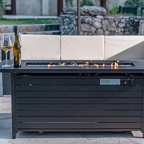 57 Inch 50000BTU Extruded Aluminum Outdoor Gas Propane Fire Pit Pits Firepit Fireplace Dinning Table Tables with Lid, Fire Glass, Retangular, ETL Certification, for Garden Backyard Deck Patio - Thumbnail 3