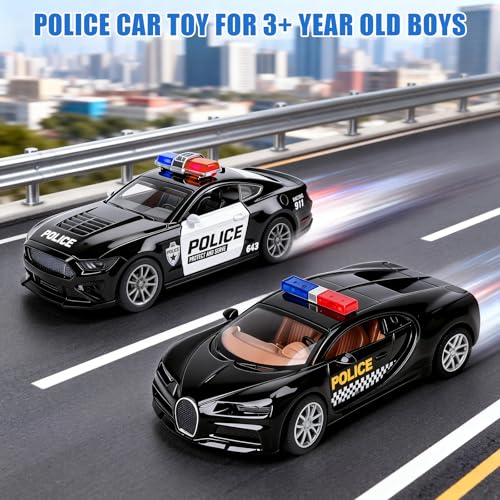 1/36 Metal Diecast Police Car Toy Set,4 Pack Police Pull Back Toy Cars with 3 Opening Doors & 1 Hood Model Boys Cars Toy for Kids Ages 3 4 5 6 7 8 9 10 11 12 Years Old