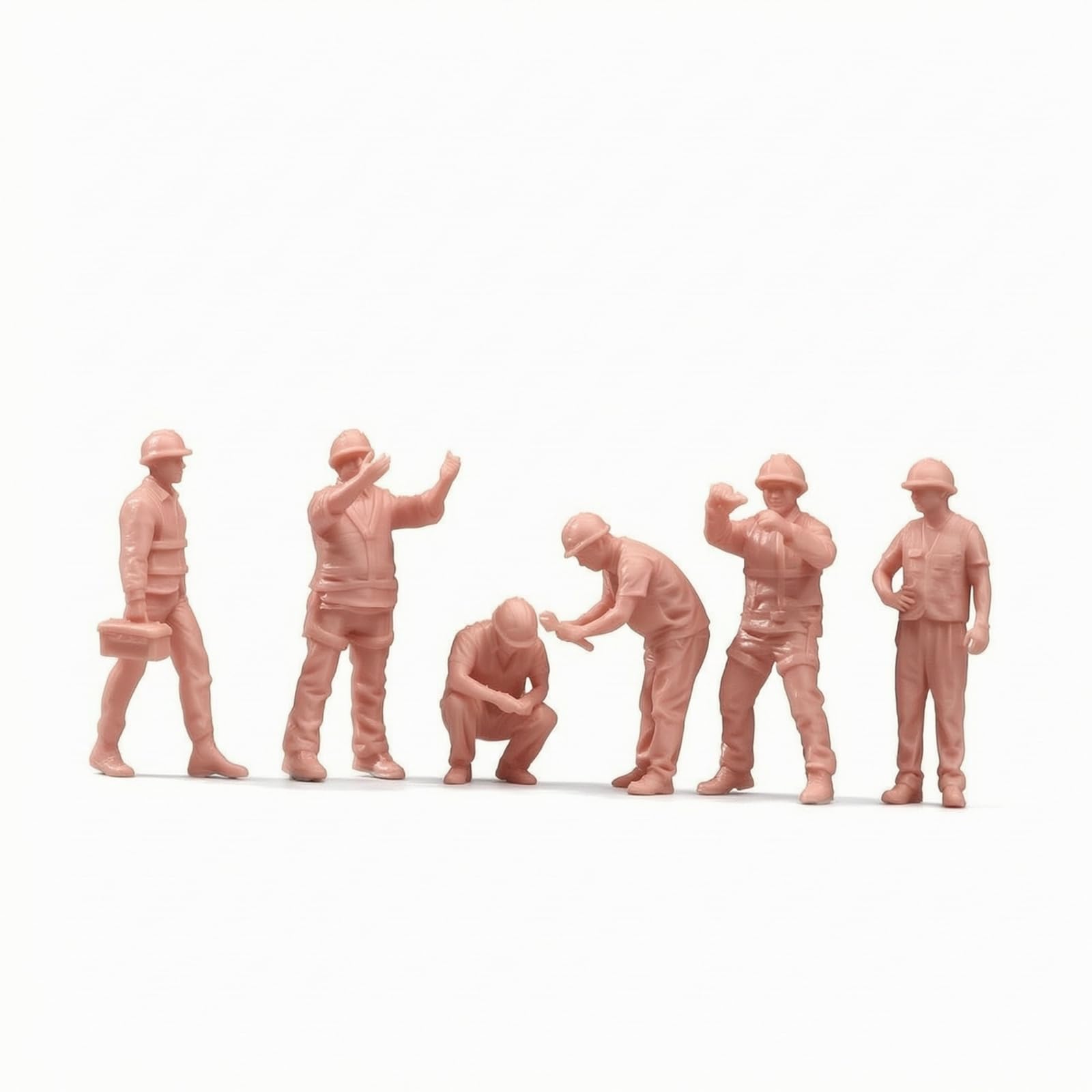 6 Pièces Figurine Chantier Détaillé Figurine à l’échelle 1/64 Personnage Modélisme pour Maquettistes, Modèle Blanc
