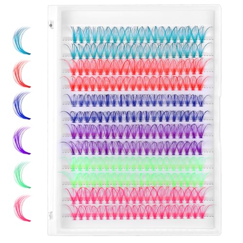 Wanmu 240 Pcs Fairy Colored Lash Extensions Clusters, 3D Colored Lash Clusters False Eyelashes Individuals Eyelash Cluster D Curl 14mm/16mm Mixed 8 Colors DIY Colorful Eyelash Kit (No Glue)