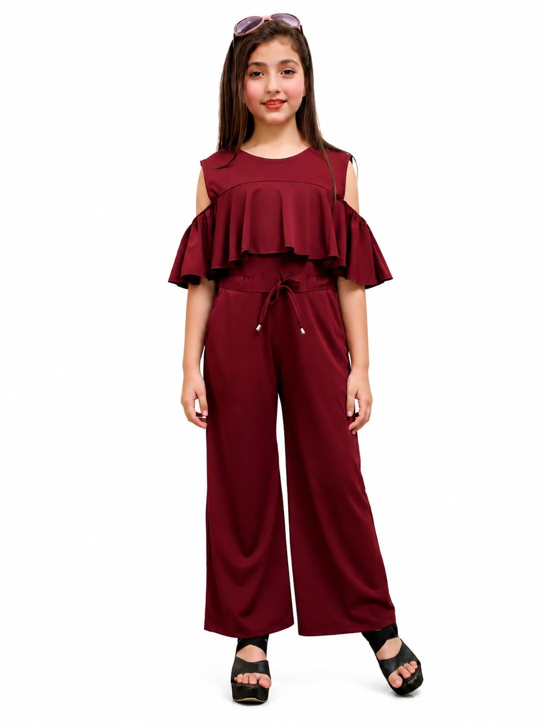 FF-Girls Round Neck Cold-Shoulder Sleeves Basic Jumpsuit-200-picture-11