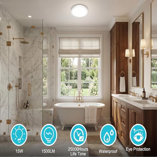 Image of libtit 7 inch Flush Mount LED Ceiling Light Fixture, 3000K-6500K Adjustable, 15W 1500lm White Satin Round Ceiling Lamp for Bathroom Hallway Kitchen Bedroom, 1 Pack
