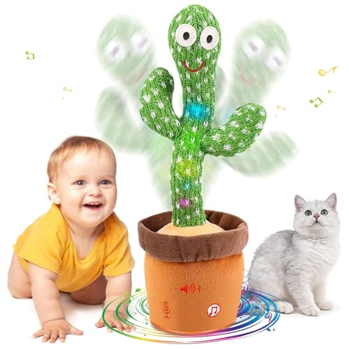 MILEGI Dancing Talking Cactus Baby Toys 6-12 Months, Singing Cactus Baby Toy Mimicking Toy, Repeats What You Say, Interactive Light Up Toddler Infant Toys Gifts, Sing+Dancing+15S Recording+LED