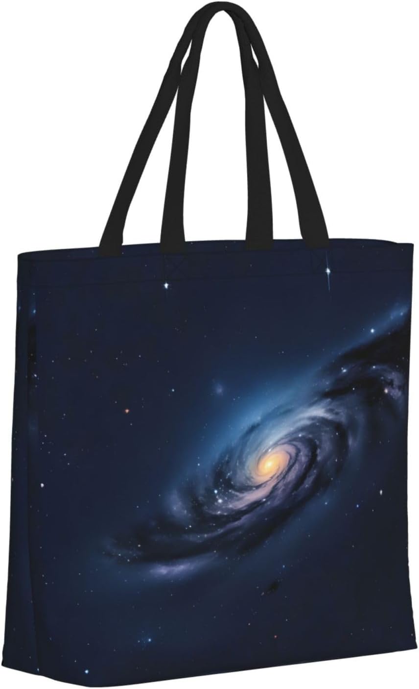 Universe Milky Way Galaxy Print Lightweight Zipper Tote Bag, Casual Daily Handbag For Shopping And Work