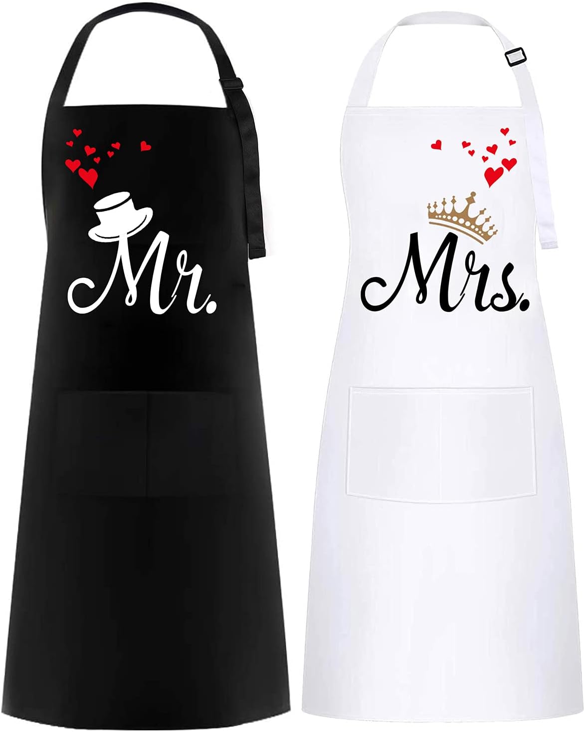 2 PCS Mr & Mrs Couple Aprons Set, Apron for Women and Men, Couple Gift for Wedding, Anniversary, Valentine’s Day, Christmas, New Year