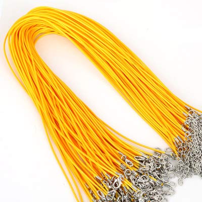 30 Pcs/lot 2mm Faux Handmade Leather String Cord Braided Rope Necklaces & Pendant Chain Charms with Lobster Clasp DIY Findings (Yellow)