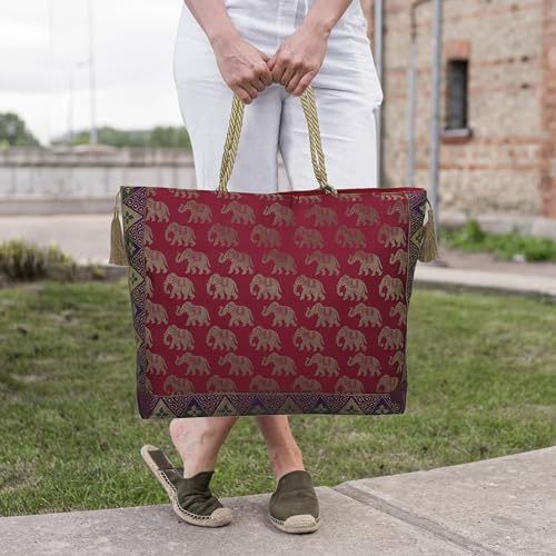 Image of Designer Ethnic Handmade Brocade Silk Tote Bag For Women's Shoulder Bag Shopping Bag For Girls 16 Inch