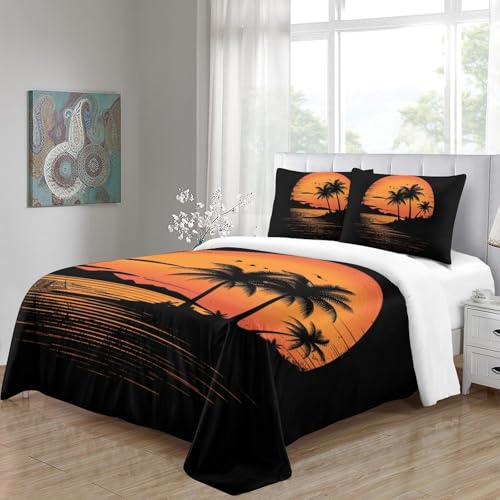 Housse de couette Île Coco microfibre facile à repasser pour lit double King size