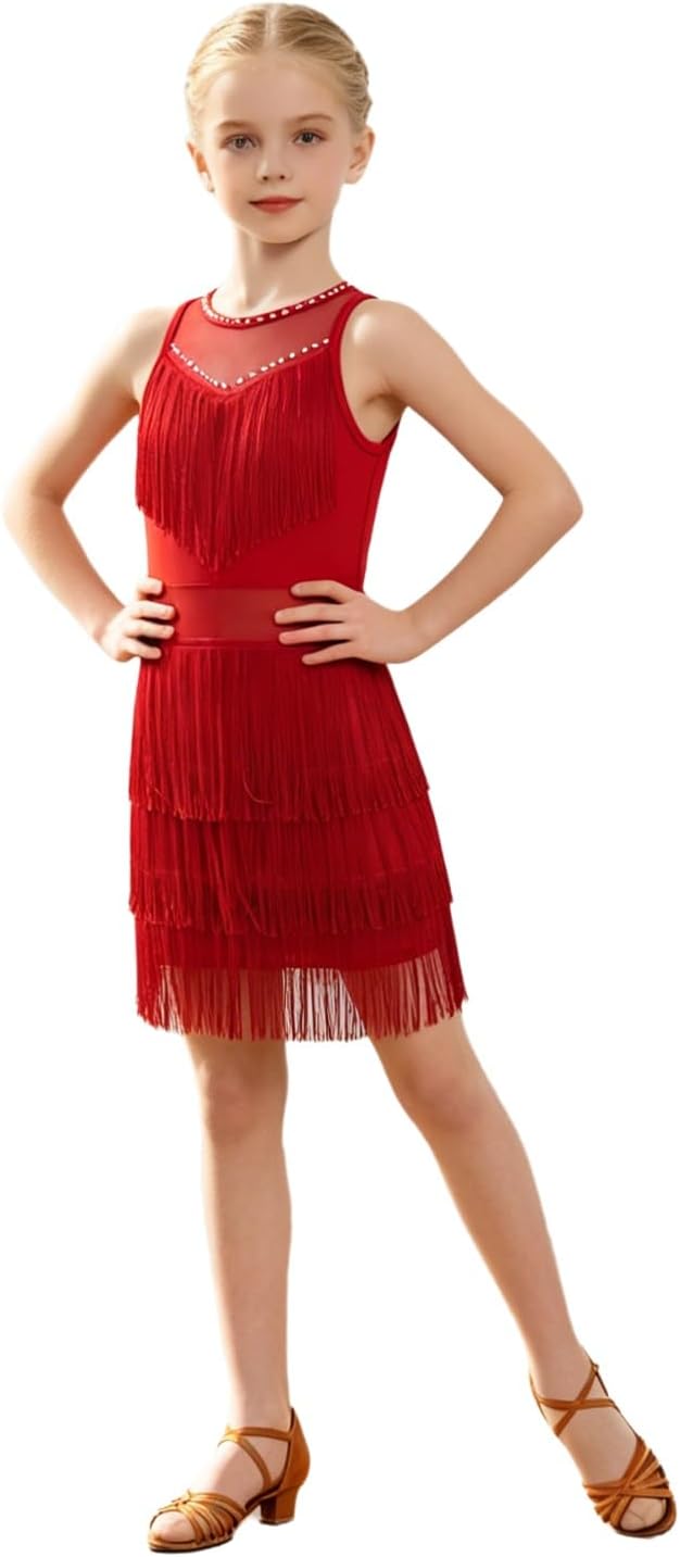 Jugaoge Girls Cha Cha Latin Dance Dress Sleeveless Samba Competitions Jazz Garment Training Outfit Ballroom Wear
