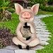 Exhart Solar Pig Garden Statue with LED Firefly Lights Glass Jar –Pig Statue Holding a Mason Jar w/Firefly String Lights –Pig Decor for Garden, Yard, Patio, 7" L x 6" W x 11" H