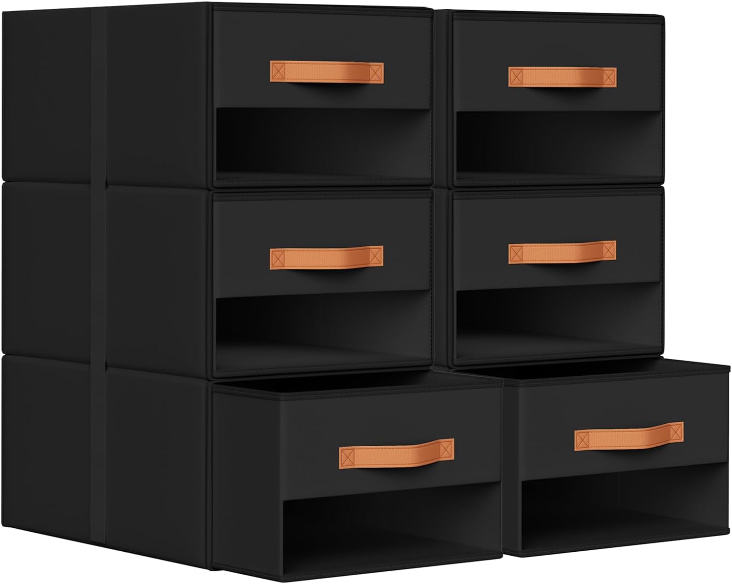 DIMJ Closet Organizers and Storage - Pull-out Fabric Bins with Drawers for Closet Foldable Clothes Organizers with Clear Window, Stackable Storage Drawers for Bedroom,Living Room,Shelf,6-Pack, Black