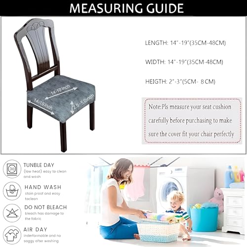 Image of Set of 6 Stretchable Dining Chair Covers, Universal Fit Washable Seat Slipcovers for Dining Room & Home Decor (Texture Grey)