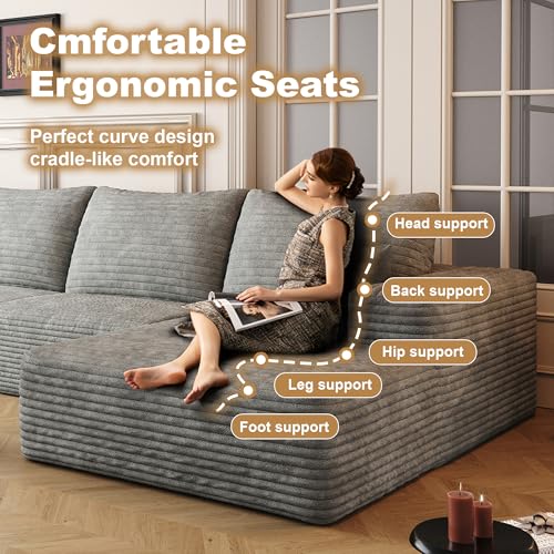 Image of 96 inch Sectional Couches for Living Room Cloud Couch Sofa with L-Shape Upholstered Boneless Couchs Modern Modular Sectional Couch with Chaise