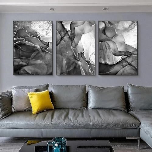 Affiches et impressions murales marbre noir blanc gris poster abstrait triptyque 50x70cm