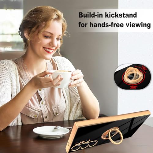 Dinick Black for Samsung Galaxy S24 Ultra Case with Ring Holder Kickstand [with Magnetic] Soft TPU Bumper, Glitter Gold Electroplated Cover Slim Thin Protective Phone Case for Galaxy S24 Ultra by Dinick - Used condition - Image 5