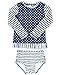 RuffleButts® Girls Rash Guard 2-Piece Long Sleeve Swimsuit Set - Navy Stripe Polka Dot UPF 50+ Sun Protection - 2T