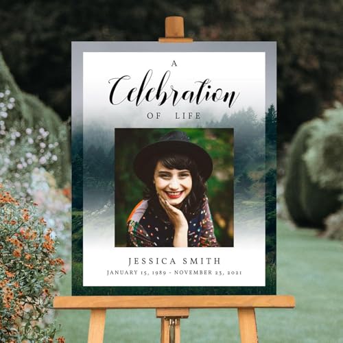 Funeral Favors Personalized - Celebration Of Life Poster With Photo - Trees Forest Nature Funeral Welcome Sign - Funeral Yard Sign - Memorial Sign - Celebration of Life Poster - In Loving Memory Sign