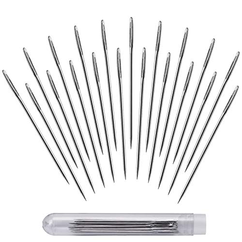 AIEX Big Eye Hand Sewing Needle, 52mm Size Large Eye Stitching Needles with a Clear Storage Tube(20 pcs)
