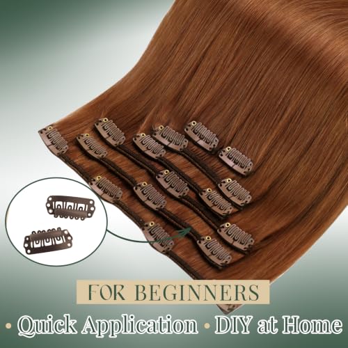 Image of Ugeat Human Hair Clip in Extensions Copper 14 Inch 7pcs 105g Softness