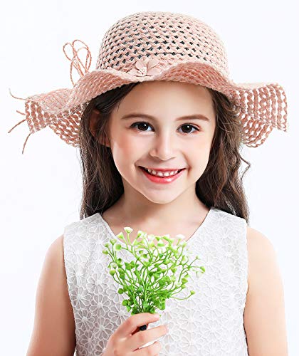 Bienvenu Girls Straw Hat Sun Hat Summer Beach Hat with Flowers3