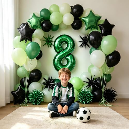 Image of TONIFUL 8th Birthday Balloons 40 Inch Green Large Number 8 Foil Balloon 18 Inch Helium Mylar Heart Star Shaped Ballons for Boys Men Birthday Anniversary Graduation New Year Eve Party Decoration