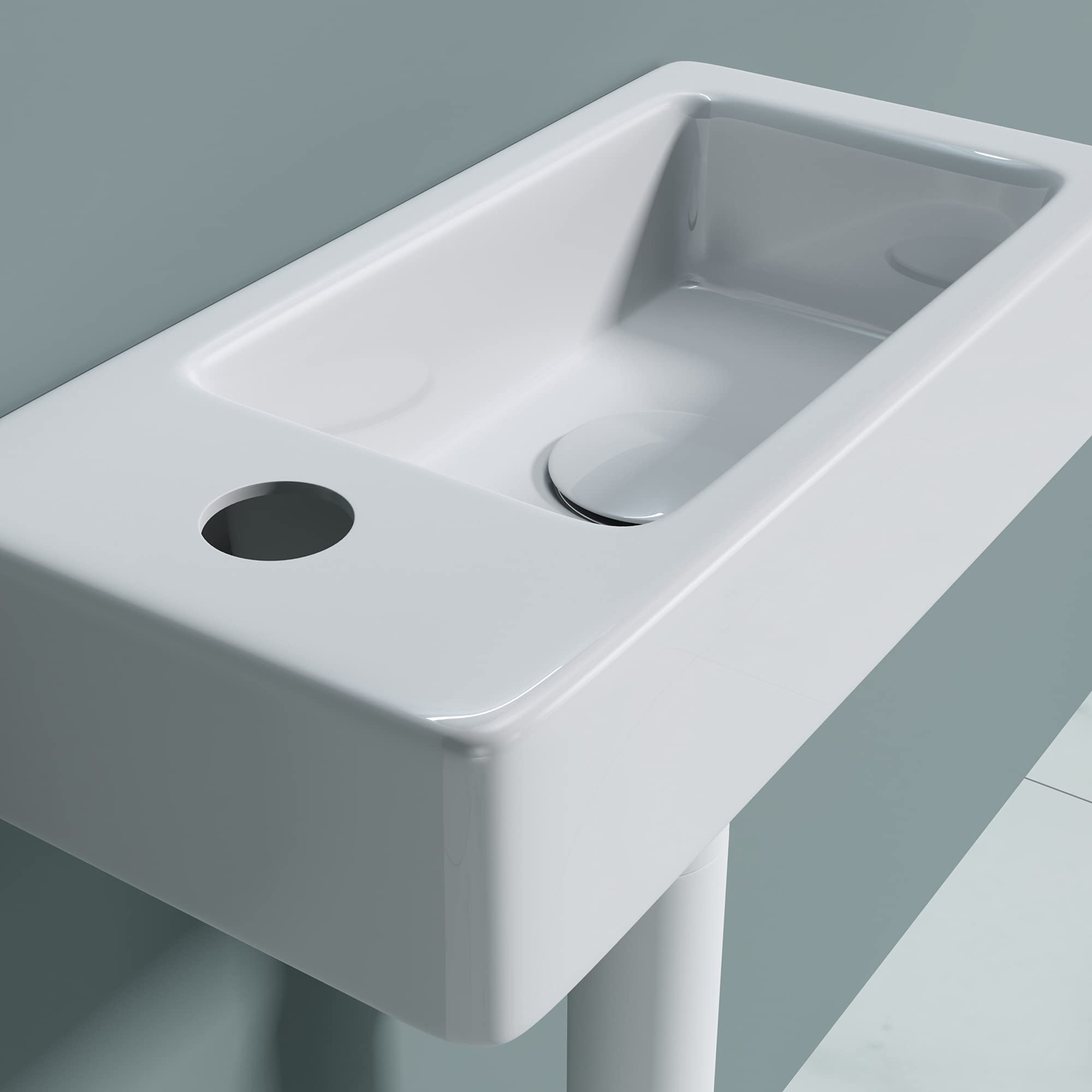 doporro Lavabo Vasque à Suspendre à Monter au Mur Salle de Bains Petit Lave-Mains pour WC en Céramique Design Bruxelles3053R 37,5x18x8,8cm
