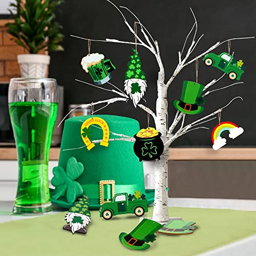 24 Pcs St Patricks Day Decorations Shamrocks Wooden Hanging Ornaments Wood Embellishments With Ropes Plaid Pot Of Gold Trefoil Shamrock Clover For Irish Lucky Day Home Party Decor (8 Styles) #TOP5