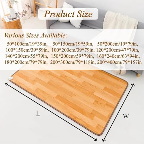 Electric Heated Area Rug - Radiant Floor Heater with Adjustable Temperature & 12-Hour Timer, Perfect for Indoor Living Room or Office, Large 140 x 200 cm Size