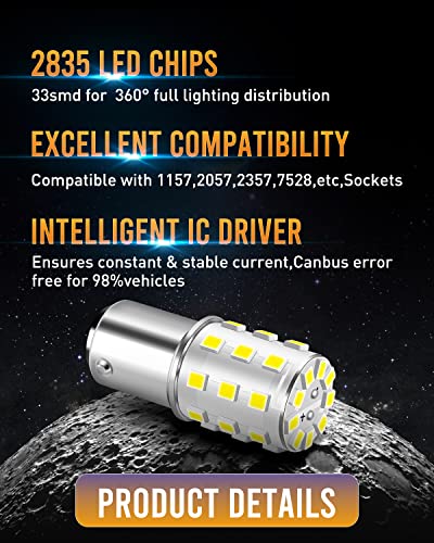 Luyed 2 X 800 Lumens Super Bright 1157 2835 33-Ex Chipsets 1157 2057 2357 7528 Led Bulbs Used For Turn Signal Lights,Tail Lights,Xenon White #TOP4