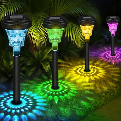 Akynite Lot de 8 Lampes Solaires Extérieur Jardin, 7 Couleurs RVB & Lumière Blanche Chaude, IP65 Étanche Lumière Solaire Multicolore pour Chemin Terrasse Allée,...