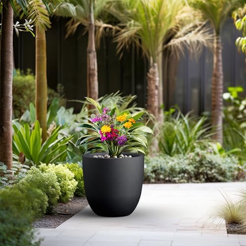 Image of Kante Large Round Bowl Black Concrete Planter 18 inch Dia, Outdoor