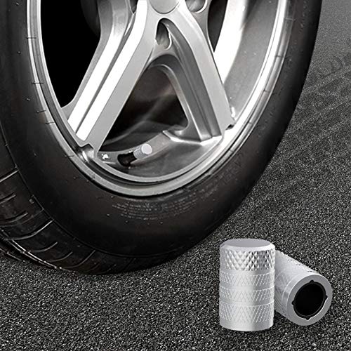 Image of CKAuto Tire Valve Stem Caps, Silver, 4 pcs /Pack, Anodized Aluminum Tire Valve Cap Set, Corrosion Resistant, Universal Stem Covers for Cars Trucks Motorcycles SUVs and Bikes