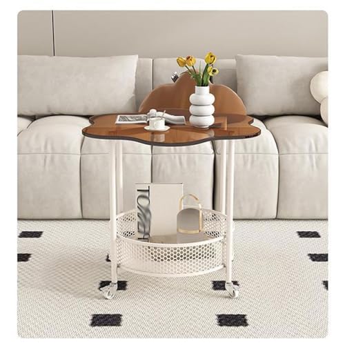Moderna mesa auxiliar de hierro de cristal negro – Muebles de salón pequeños versátiles, elegante mesa auxiliar de sofá y mesa de café para espacios compactos