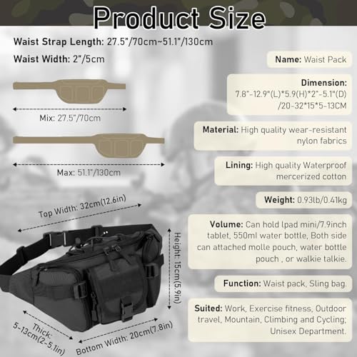 Image of HOMAXA Tactical Waist Bag, Waterproof Sports Waist Molle Bum Bag Fishing Bag Messenger Bag for Outdoor Hiking Hunting Trekking (Black)