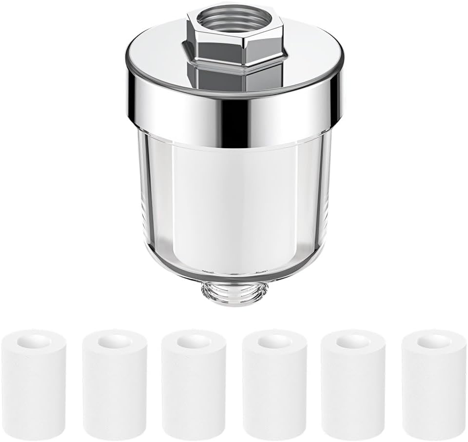 ELEPHANTBOAT® Shower Head Filter Kit with 6 Replacement PP Cotton Refills, Clear Housing Water Filter, Multi-purpose Faucet Filter for Kitchen, Bathroom, Toilet, Water Heater, Universal Fit