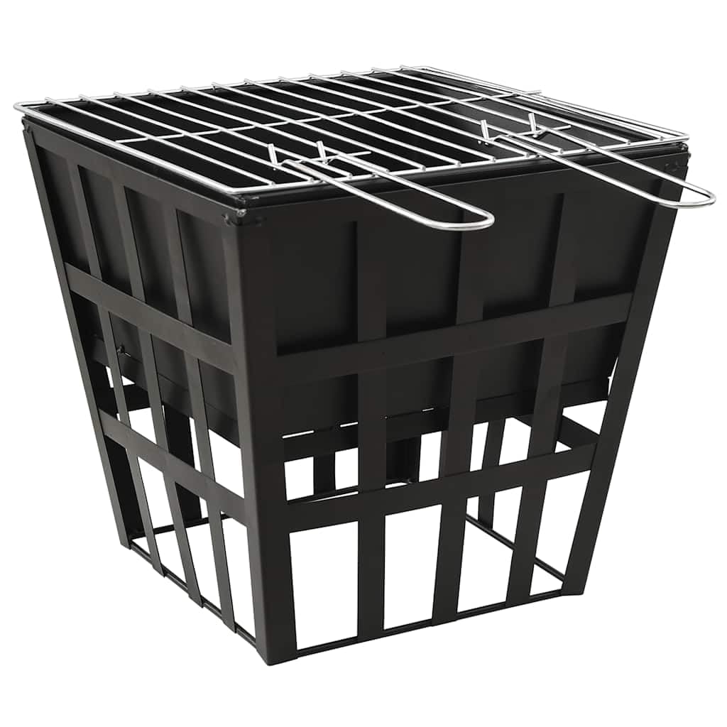 Braciere e barbecue 2 in 1, braciere pieghevole da giardino con griglia, in acciaio, per terrazza, campeggio ed esterni, 34 x 34 x 48 cm