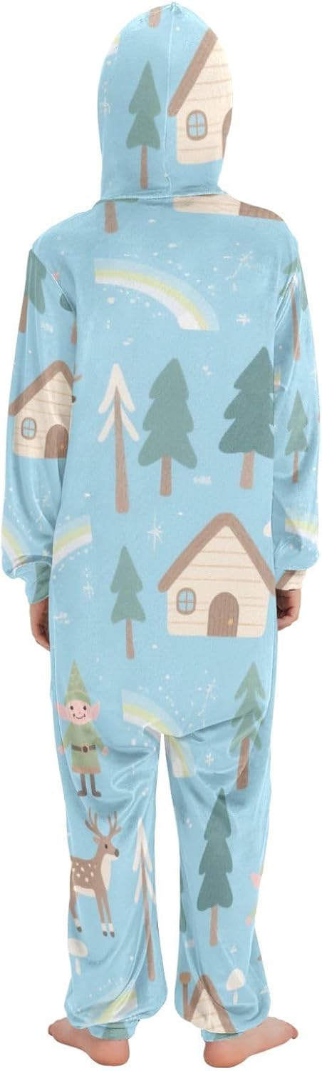 Unisex Pajamas Long Sleeve Hooded Sleepwear Holiday Loungewear for Christmas Home 4-14Y