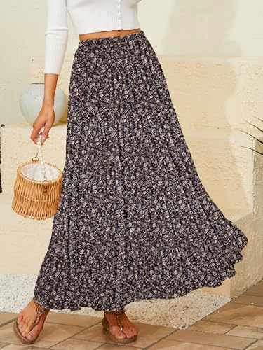 Image of NASHALYLY Women's Chiffon Elastic High Waist Pleated A-Line Flared Maxi Skirts