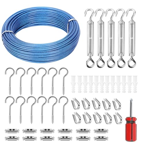 Sunwuk Kit de Cabo de Aço, Kit de Cabo de Aço Revestido de Pvc de 100 Pés, Aço Galvanizado de 1/8