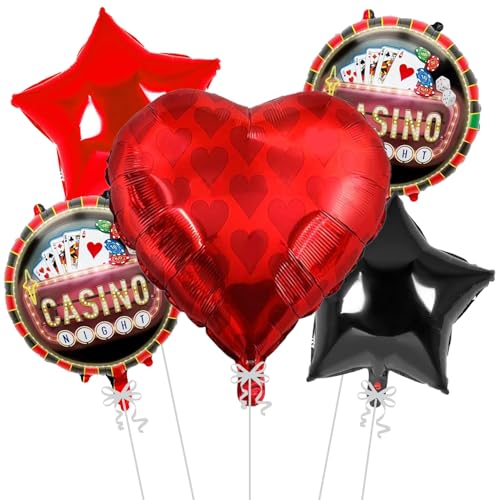 Image of Rozi Decoration Casino Theme Party Decorations Foil Balloons Set of 5 Pcs | Poker Decor | Diwali Decoration Items | Happy Holi Decor | Disco Theme Party Decoration | Casino Night