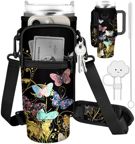 Water Bottle Carrier Bag For Stanley 40 Oz Tumbler - Sling Sleeve With Phone Pocket, 2 Straps